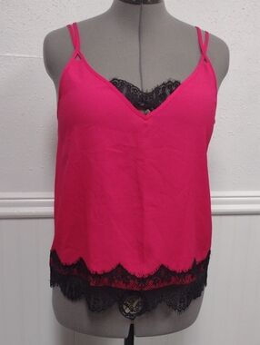 Bisou Bisou Fuchsia Lace-Trim Camisole